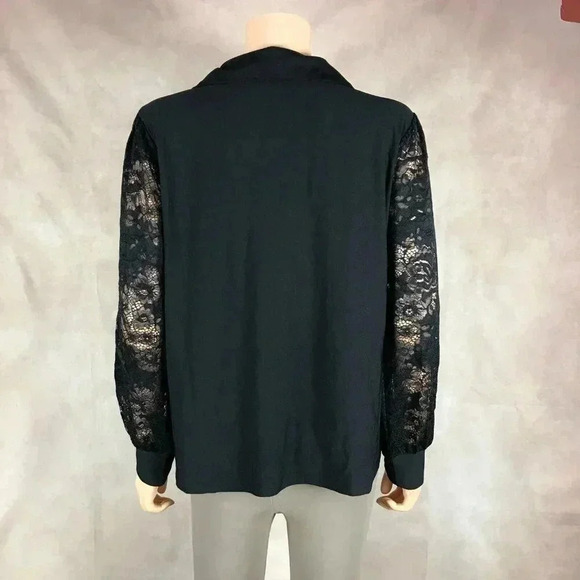 RIO & RIAN Stretchy Button Front Blouse with Lace Sleeves Large - Picture 7 of 9